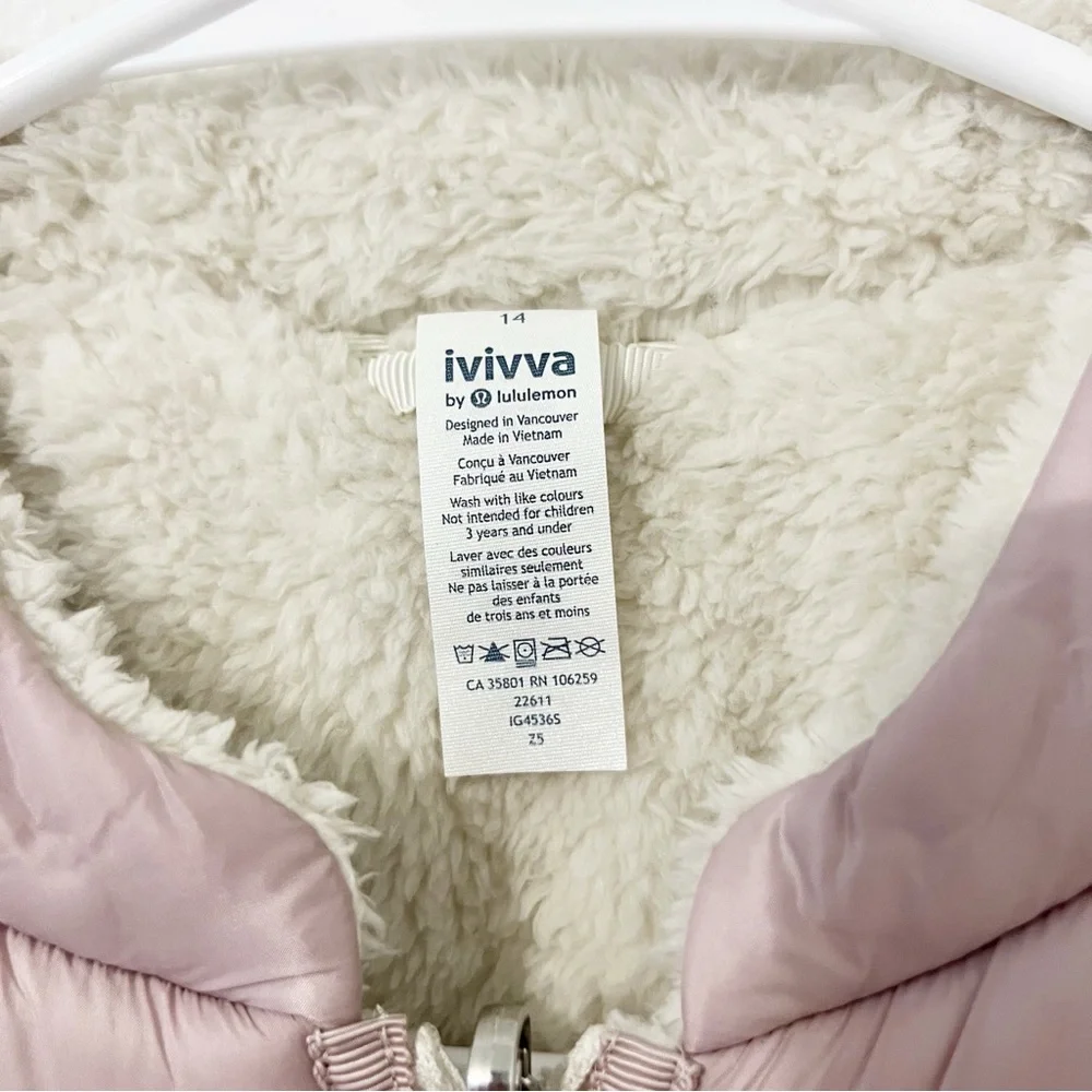 Ivivva by Lululemon Girls Full Zip Fleece Lined Pink Vest Jacket Size 14